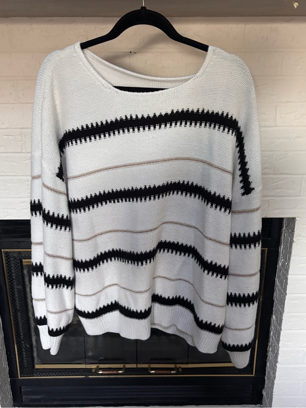 Women's White Striped Knit Sweater - Casual Cozy Style